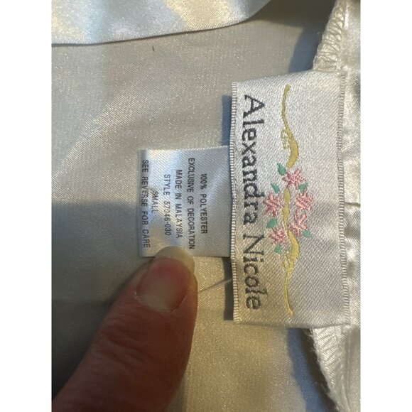 VTG Alexandra Nicole Ivory Satin Beaded Robe Embroidered Front Sheer Sleeves Sma - Picture 4 of 5